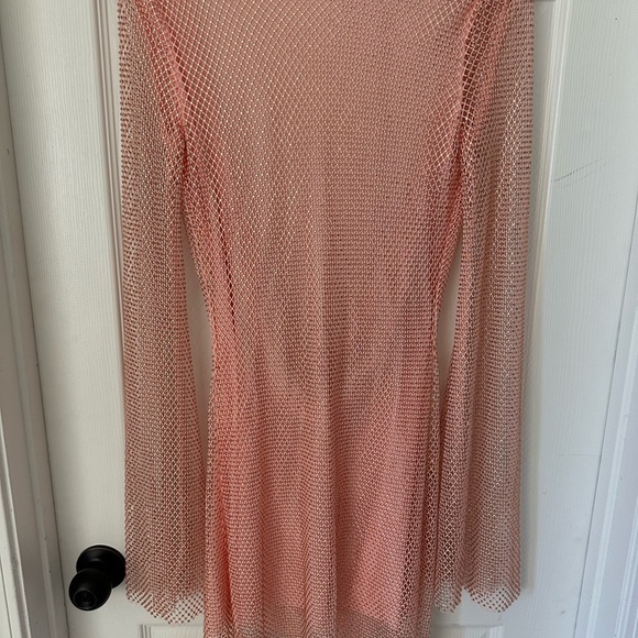 Samira Flare Sleeve Diamante Mesh Mini Dress -Baby Pink- Small-SOLD OUT Online - Picture 5 of 6